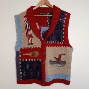 Vintage Eddie Bauer Wool Americana Patriotic Intarsia Sweater Vest